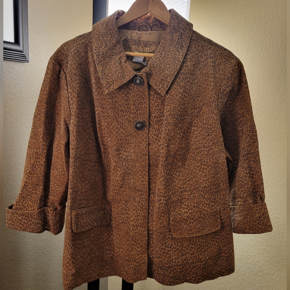 LAL leather leopard swing blazer 2X